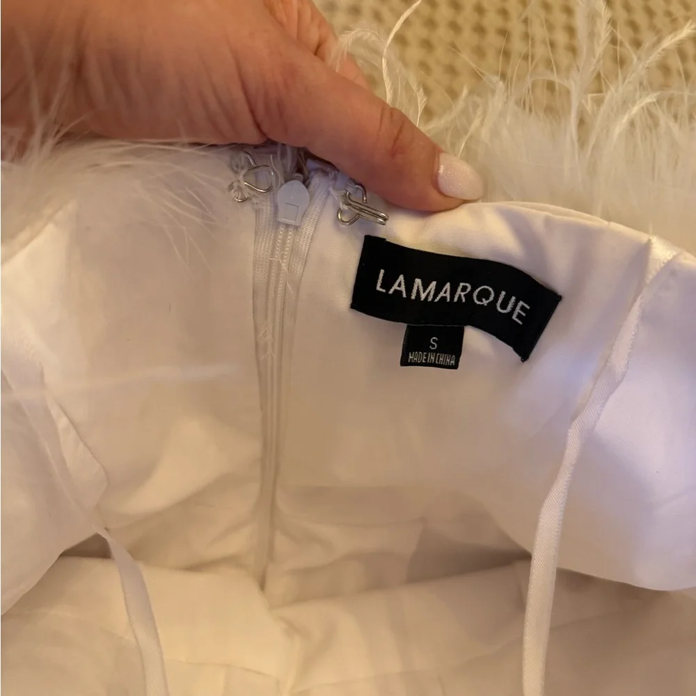 Lamarque Feathered Mini Dress in White - Picture 3 of 3